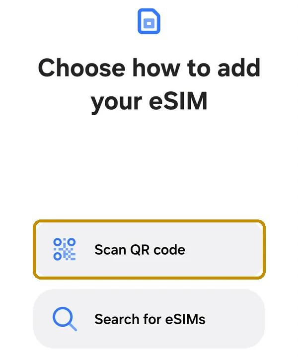 eSIM нэмэх дэлгэц, Scan QR code